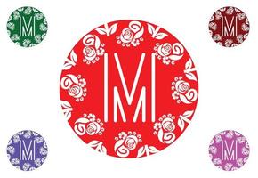 letra m com logotipo de flor e modelo de design gráfico de ícone vetor