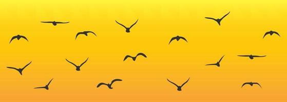 pássaros voando ao pôr do sol vetor