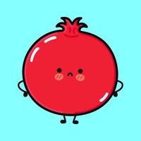 personagem de fruta romã triste bonito. vetor mão desenhada ícone de ilustração de personagem kawaii dos desenhos animados. isolado em fundo azul. conceito de personagem de romã