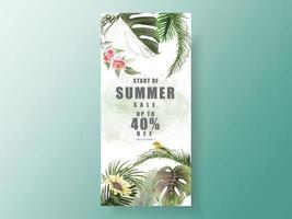 banner de venda de verão tropical floral exótico vetor