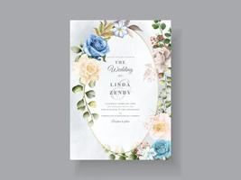 cartão de casamento elegante rosa branca e azul vetor