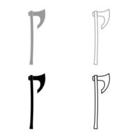 machado com cabo longo conjunto de ícones de machado viking imagem de estilo plano ilustração vetorial de cor cinza preto vetor