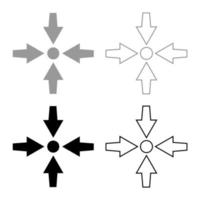 quatro setas apontam para mostrar o ícone do ponto definir a cor preta cinza vetor