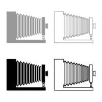 câmera retro câmera fotográfica vintage vista lateral conjunto de ícones preto cinza cor ilustração vetorial imagem de estilo plano vetor
