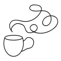 ícone de linha fina de xícara de chá com fumaça isolada no fundo branco. vetor
