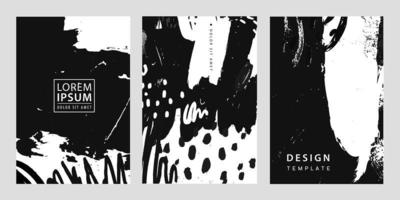 conjunto vetorial de capas da moda, modelos de banners. grunge arte preto e branco, pincel, panfletos de tinta, design de livreto. use para cartaz, cartão, convite, cartaz, folheto vetor