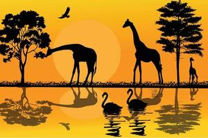 ilustração de silhueta animal girafa fofa vetor