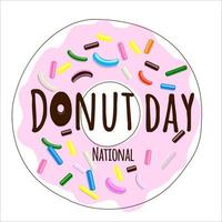 texto do dia nacional donut com donuts em esmalte rosa com massa multicolorida isolada no fundo branco vetor