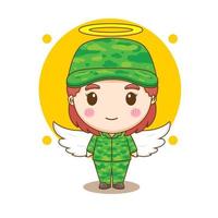 soldado de mulher bonita como um personagem de desenho animado de anjo chibi vetor