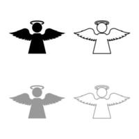 anjo com contorno de ícone de asa de mosca conjunto ilustração de vetor de cor cinza preto imagem de estilo plano
