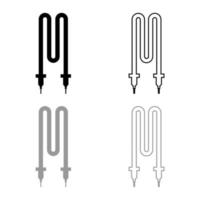 conjunto de contorno de ícone de elemento de aquecimento elétrico térmico conjunto de ilustração de vetor de cor cinza preto imagem de estilo plano