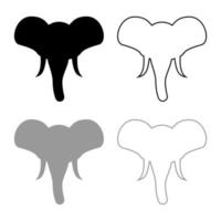 cabeça de elefante silhueta mascote vista frontal contorno de ícone de animal africano ou indiano definir imagem de estilo plano de ilustração vetorial de cor cinza preto vetor