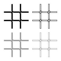 conjunto de contorno de ícone de grade de metal de barras de prisão imagem de estilo plano ilustração vetorial de cor cinza preto vetor