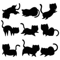silhueta de desenho animado de gatinhos vetor