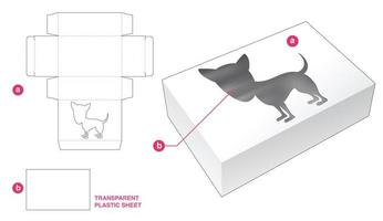 caixa e janela de cachorro com modelo de corte e vinco de folha de plástico transparente vetor