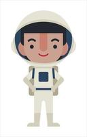 personagem de astronauta de design plano de uniforme com as mãos na cintura. caractere vetorial vetor