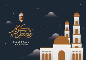 ramadan kareem saudação ornamento islâmico, caligrafia árabe da lua verde vetor