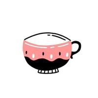 caneca de cerâmica preto-rosa com padrões e pontos em estilo simples doodle. ilustração vetorial isolada no fundo branco. vetor