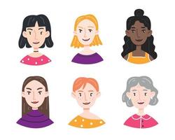 um conjunto de retratos de diferentes mulheres e meninas em um estilo bonito dos desenhos animados em um fundo branco. coleção de avatares de pessoas. rostos das mulheres. ilustração vetorial. vetor