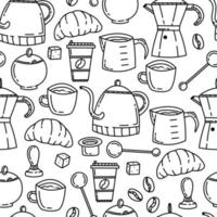 padrão de doodle sem costura com acessórios de café e café. ilustração vetorial bonito doodle para o projeto. vetor