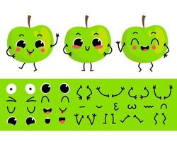 maçã verde. definido para criar maçã de personagem de desenho animado engraçado. ilustração vetorial de construtor de personagem. vetor