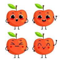 um conjunto de personagens bonitos de maçã vermelha. ilustração vetorial com caráter de fruta isolado no fundo. vetor