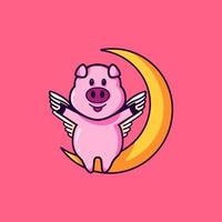 personagem de desenho animado anjo porco e lua vetor