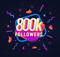 Celebração de 300 mil seguidores na mídia social vetor web banner em fundo escuro. 300 mil seguem elementos de design 3d isolados