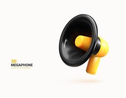 megafone isolado do vetor 3D no fundo branco. alto-falante tridimensional preto e amarelo