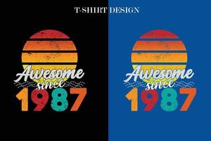 incrível desde 1987 design de t-shirt. design de camiseta de aniversário vintage vetor