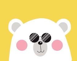 kawaii urso polar branco está olhando para você com um sorriso feliz e óculos de sol no rosto. vetor
