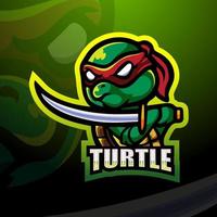 design de logotipo esport de mascote tartaruga ninja vetor
