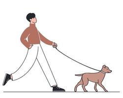 homem caminha com seu cachorro vetor