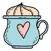 ilustração de desenho animado de xícara de café fofa com coração divertido para dia dos namorados vetor