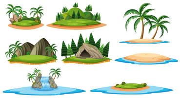 Ilhas diferentes e cenas da floresta