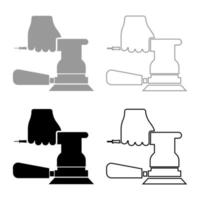 lixadeira na mão segurando a ferramenta usar o braço usando folha circular conjunto de instrumentos orbitais elétricos ícone cinza cor preta ilustração vetorial imagem de estilo plano vetor