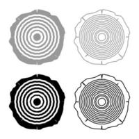 corte árvore anéis de madeira tronco madeira textura de madeira ícone contorno conjunto preto cinza ilustração vetorial de cor imagem de estilo plano vetor