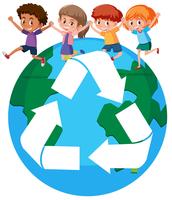 Crianças, ao redor, mundo, reciclagem, conceito vetor