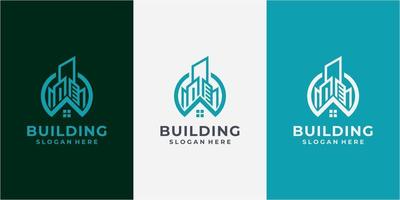 edifício logotipo ilustração vetorial design gráfico em estilo de arte de linha. design de logotipo de construção imobiliária vetor