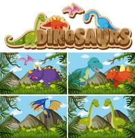 Diferentes tipos de dinossauros na selva vetor