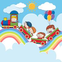 Crianças no trem na estrada do arco-íris vetor