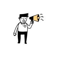 ilustração de um empresário falando no megafone, estilo de doodle de ilustração vetorial desenhada à mão vetor