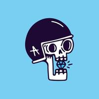 esqueleto usando capacete e morder um diamante, ilustração para camiseta, adesivo ou mercadoria de vestuário. com doodle, pop suave e estilo cartoon. vetor