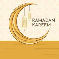fundo do Ramadã Kareem. o mês do ramadã. o vetor da lua e as lanternas são amarelos e laranja.