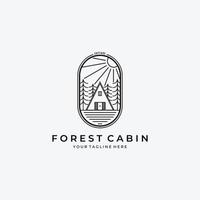 arte de linha floresta cabana logotipo vetor design ilustração casa de troncos