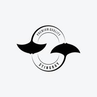 Manta ray ou sting ray logo vector vintage, design e ilustração do oceano de peixes de skate