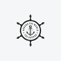 distintivo do logotipo vintage do navio de cruzeiro âncora, design de ilustração do conceito de marinha de piratas vetor