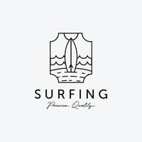 distintivo de logotipo de vetor de arte de linha de surf de praia de férias, design de ilustração do logotipo de surf de esporte radical