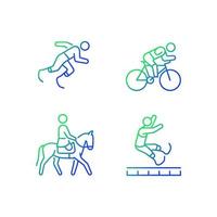 conjunto de ícones de vetor linear gradiente de esportes adaptativos. esportes equestres e atléticos. esportista com prótese. pacote de símbolos de contorno de linha fina. coleção de ilustrações de contorno isolado