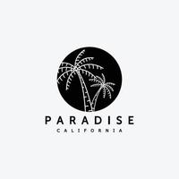 arte de linha de ilustração de design de vetor de logotipo de palmeira, conceito de coco, logotipo de ilha paradisíaca, conceito de oceano pôr do sol na ilha paradisíaca